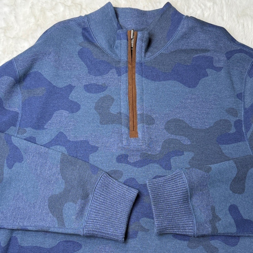 Daniel Cremieux 1/4 Zip Camo Reversible Pullover Sweater Men L Blue Cotton Modal